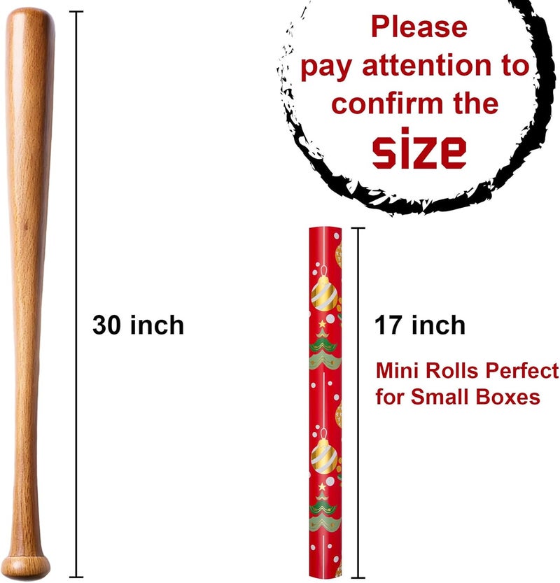 Retrify Red Wrapping Paper Roll - Metallic Gold Foil Bells, Berry and White Snowflake Mini Roll Gift Wrap Paper for Christmas New Year Festive Decoration - 17 Inches x 32.8 Feet - Image 4